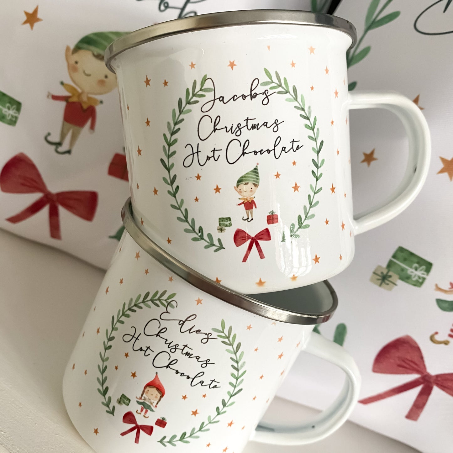 Personalised Christmas mug, Christmas elf, boy, girl