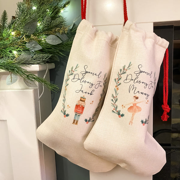 SALE personalised Christmas stocking, Santa sack, Nutcracker, sugar plum fairy, Christmas Eve box, first Christmas gift