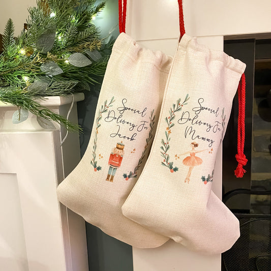 SALE personalised Christmas stocking, Santa sack, Nutcracker, sugar plum fairy, Christmas Eve box, first Christmas gift