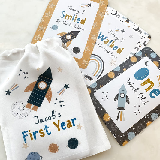 baby milestone cards, space, space milestone cards, pregnancy, baby shower gift, new baby gift, baby boy