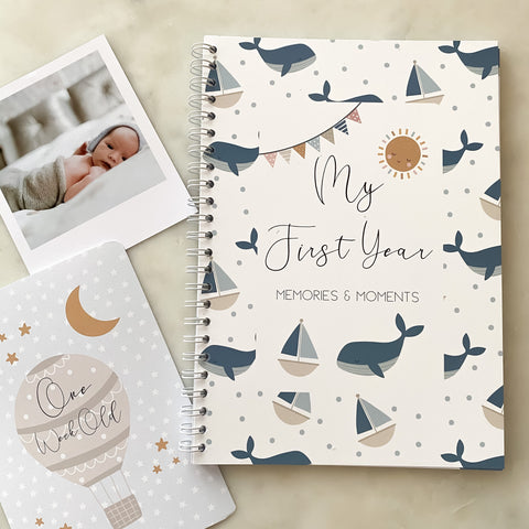 Baby journal, baby book, baby journal and memory book, nautical, baby milestone, pregnancy journal, my first year, new baby gift