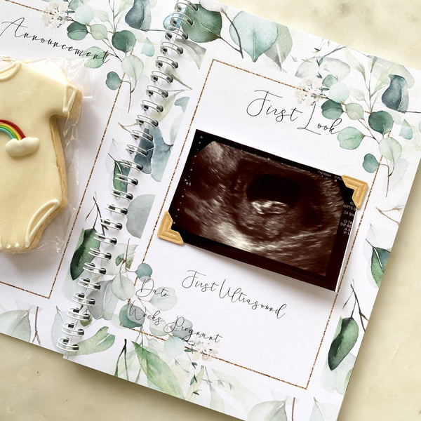 Pregnancy Journal, Pregnancy Planner, Pregnancy Diary, eucalyptus, Baby Book, Pregnancy Gift, Pregnancy Milestone, pregnancy announcement