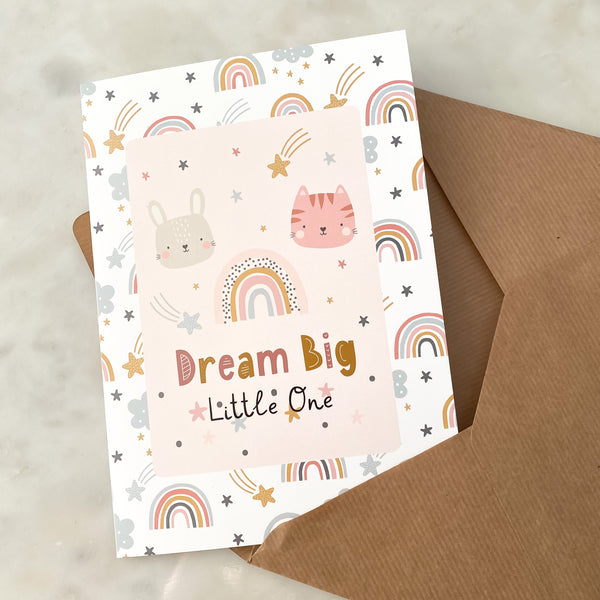 new baby card, new baby greeting card, rainbow, new baby gift, dream big little one