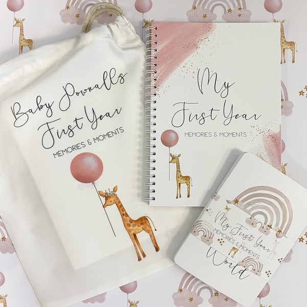 Baby journal, baby book, baby journal and memory book, rainbow, baby milestone, pregnancy journal, my first year, my first year book, blush