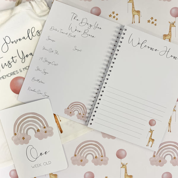 Baby journal, baby book, baby journal and memory book, rainbow, baby milestone, pregnancy journal, my first year, my first year book, blush