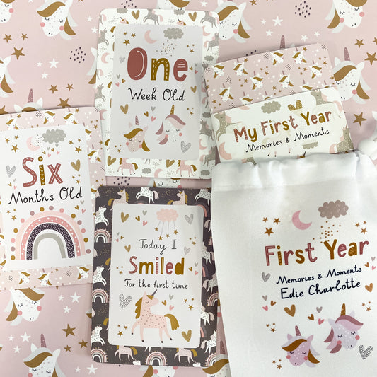 baby milestone cards, unicorn, rainbow, unicorn milestone cards, pregnancy, baby shower gift, new baby gift