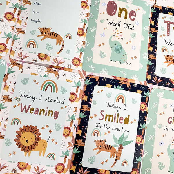 baby milestone cards, Safari, jungle, safari milestone cards, pregnancy, baby shower gift, new baby gift