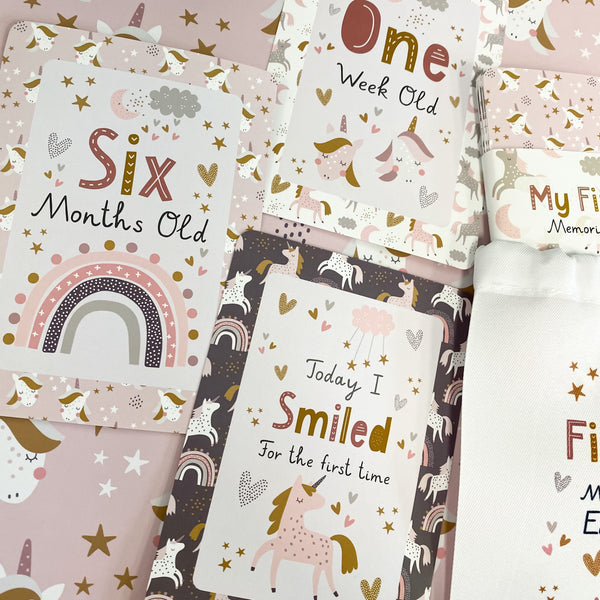 baby milestone cards, unicorn, rainbow, unicorn milestone cards, pregnancy, baby shower gift, new baby gift