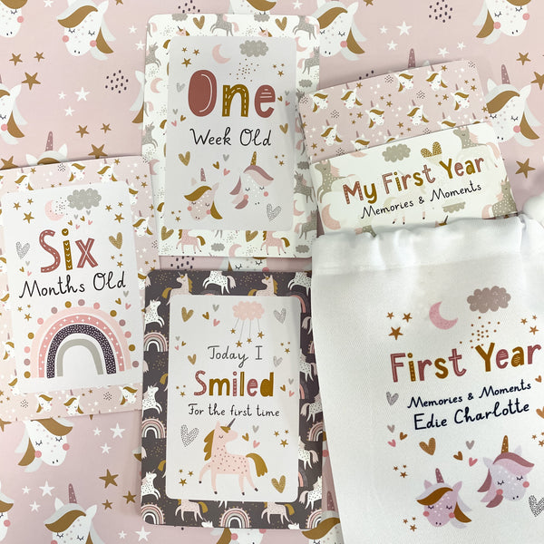 baby milestone cards, unicorn, rainbow, unicorn milestone cards, pregnancy, baby shower gift, new baby gift