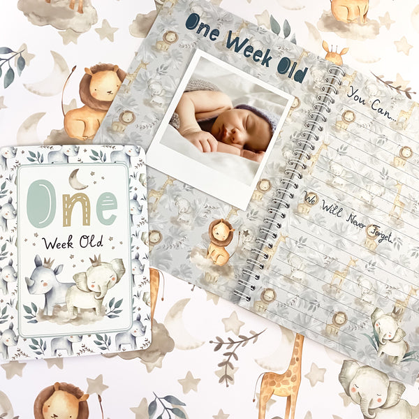 Baby journal, baby book, baby journal and memory book, safari, baby milestone, pregnancy journal, my first year, new baby gift