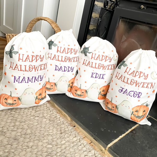 Halloween treat bag, trick or treat bag, trick or treat, personalised halloween bag, personalised gift bag, pumpkin, ghost
