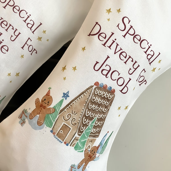 personalised Christmas stocking, gingerbread