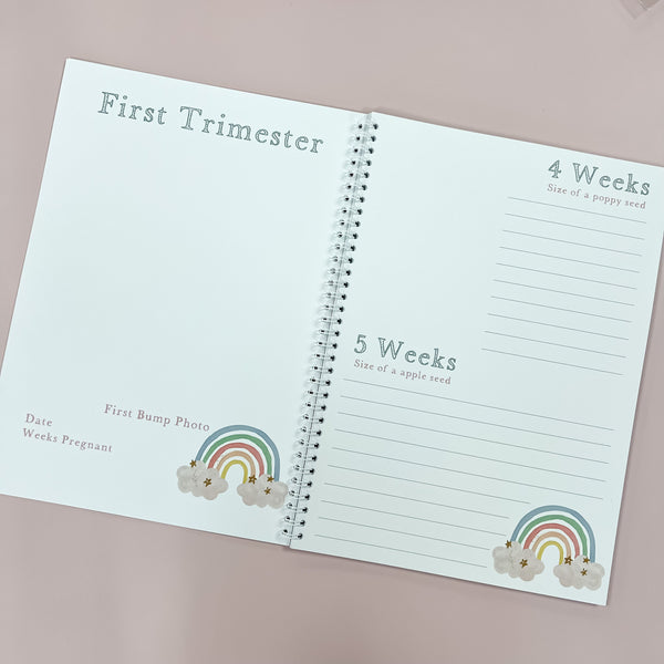 Pregnancy Journal, Pregnancy Planner, Pregnancy Diary, rainbow, Baby Book, Pregnancy Gift, Pregnancy Milestone, pregnancy announcement