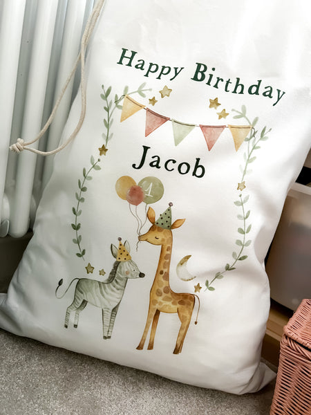personalised gift bag kids, birthday gift, personalised first birthday gift, safari, jungle, birthday gift, children's gift bag, party bag